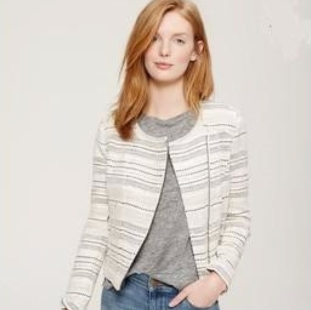 LOFT Women's Black and White Striped Blazer Bomber Jacket - Size 4